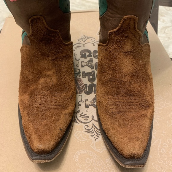 Junk Gypsy by Lane, 9.5, ladies western boot. Brown suede, pink, green cactus - Picture 9 of 14